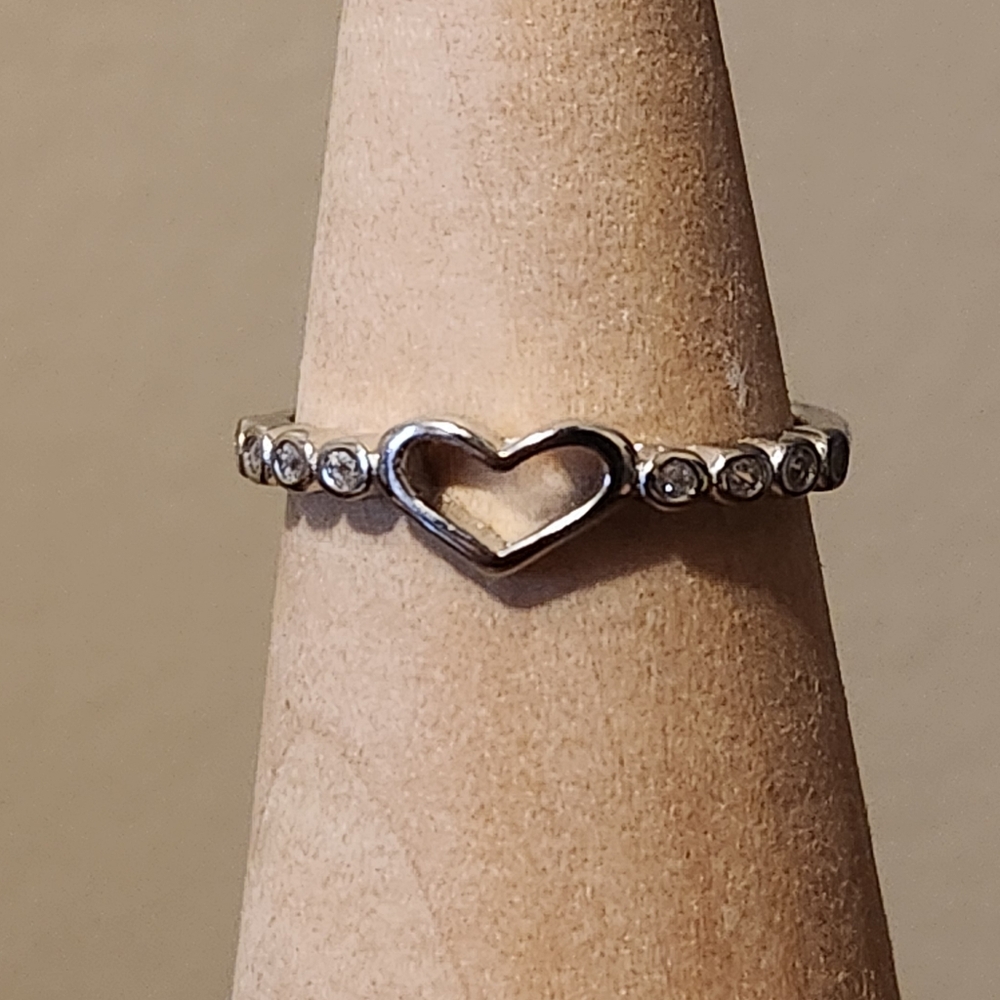 Minimalist Silver Heart Ring with Beaded Texture